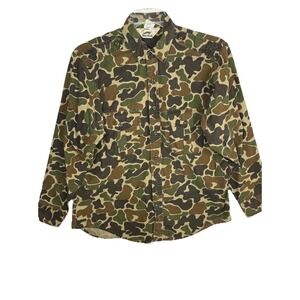 Vintage Duxbak Button Down Shirt Duck Camo Mens Large USA Made Epaulettes